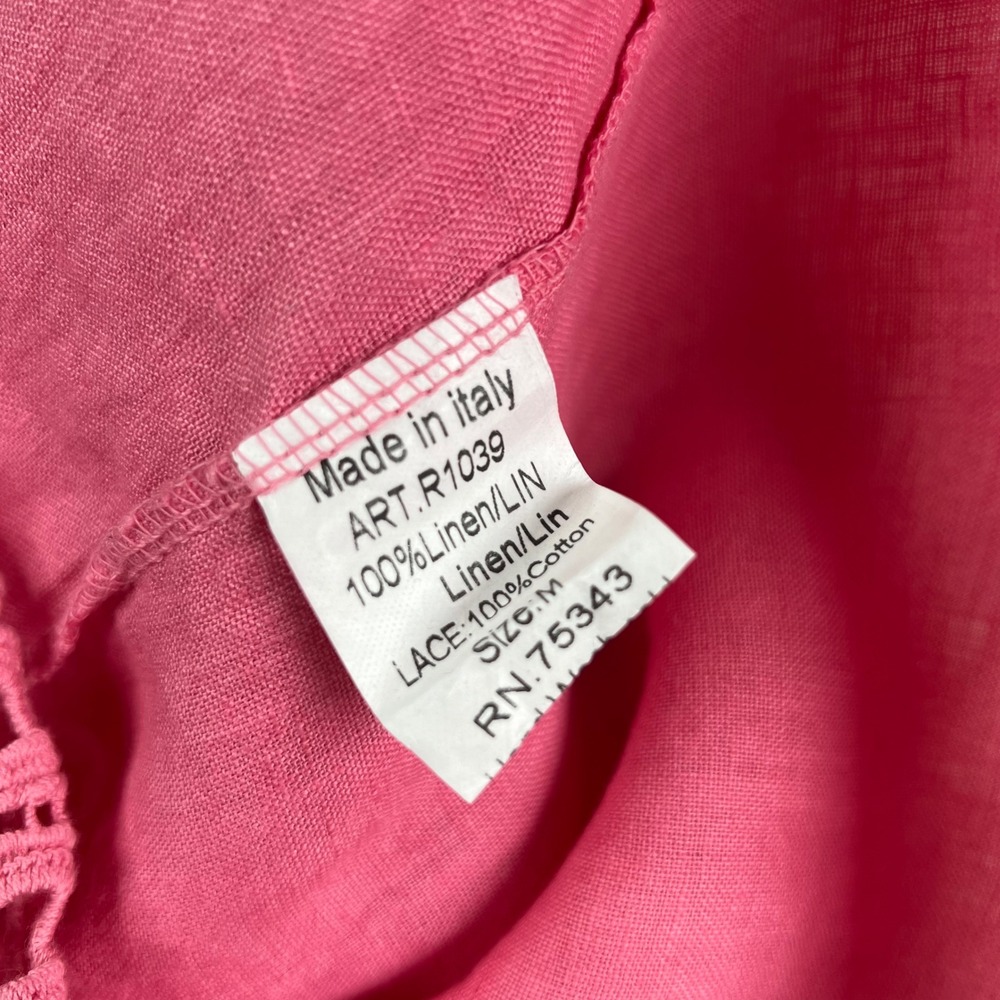 Anthropologie Luisa Perla Linen Dress Italy Coral Pink Eyelet Lace Womens Size M - Picture 10 of 10